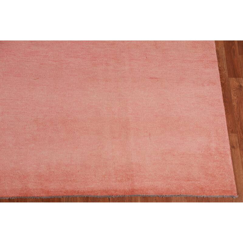 Hand Knotted Oriental 100% Wool Carpet Modern Solid Pink Gabbeh Area Rug - 11' 10'' X 8' 11''
