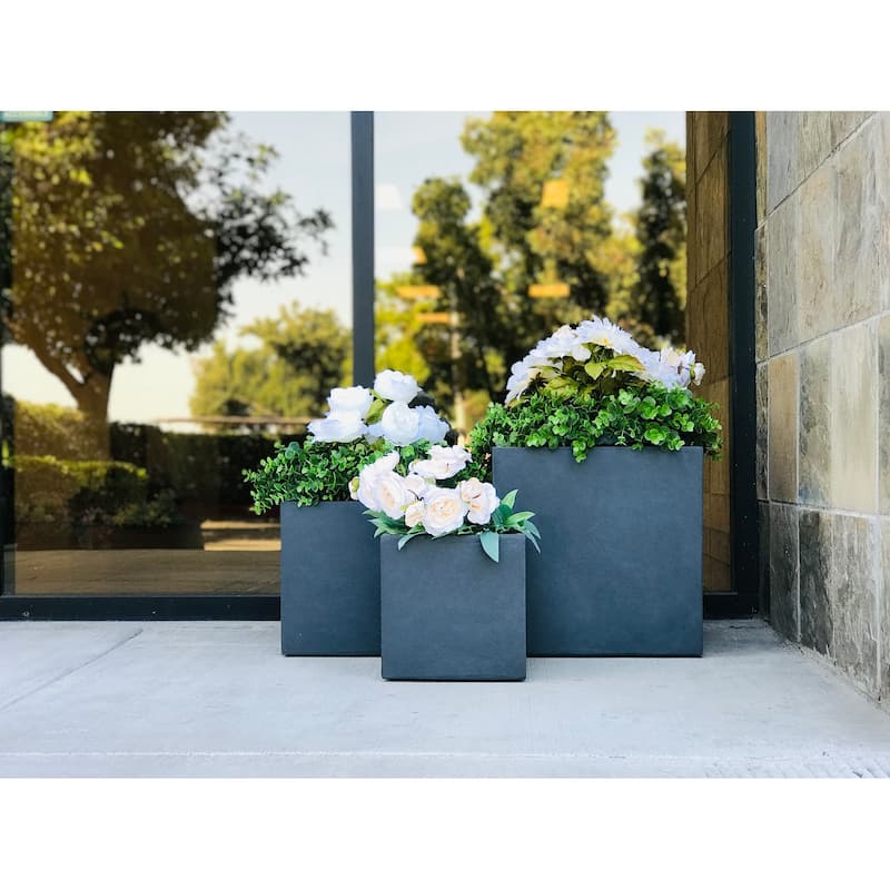 Durx-litecrete Lightweight Concrete Modern Square Granite Planter-Set of 3 :9.8'x9.8'x'9.8,11.8'x11.8'x11.8',15.7'x15.7'x15.7'