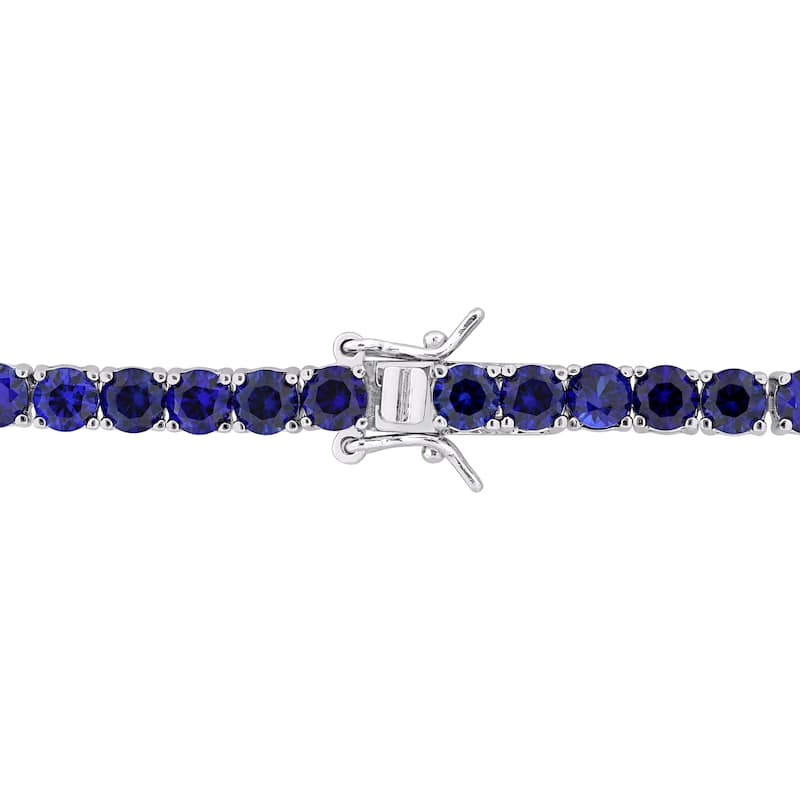 Miadora 14-1/2ct TGW Created Blue Sapphire Classic Tennis Bracelet Sterling Silver
