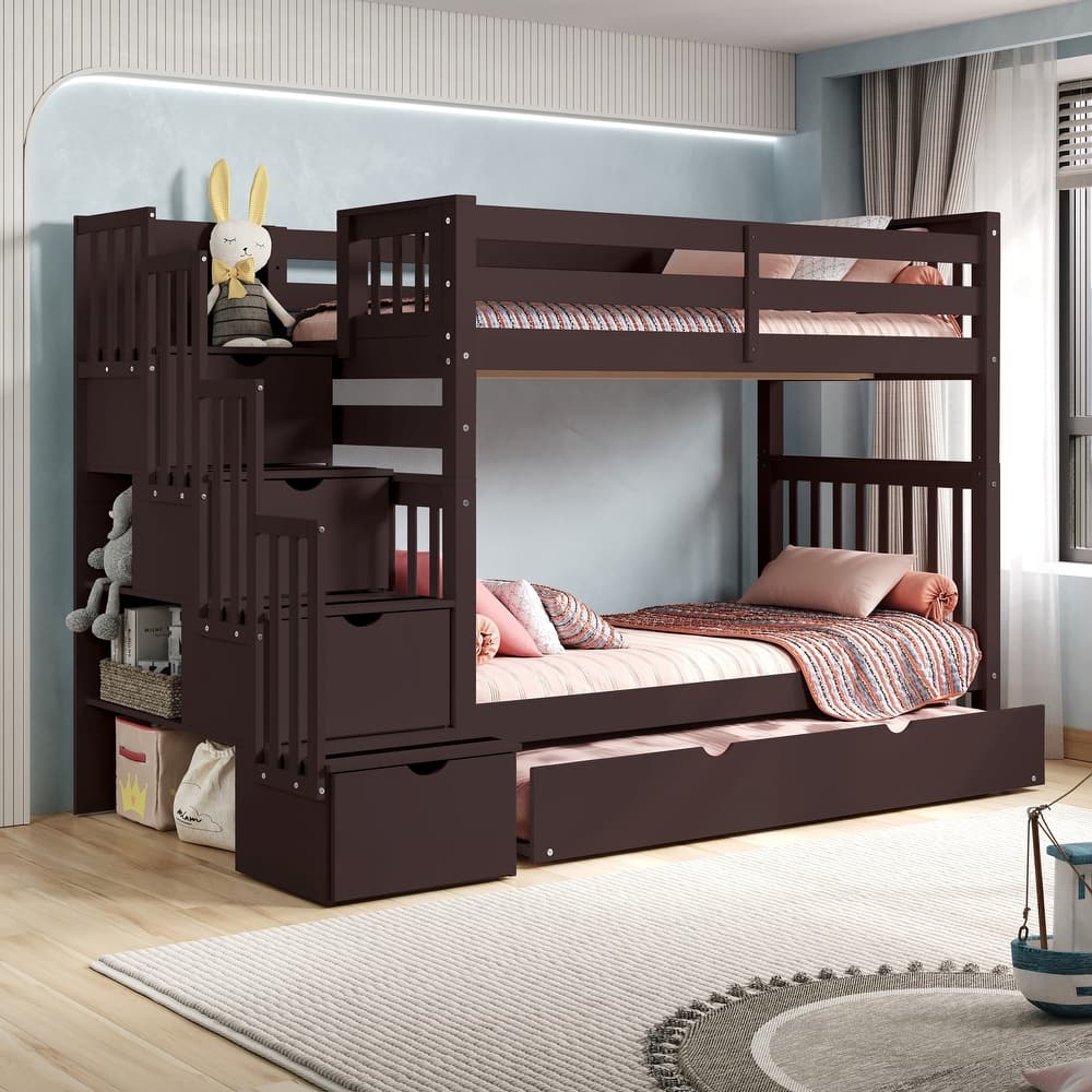 Taylor & Olive Trillium Tall Twin over Twin Stairway Bunk Bed, Trundle