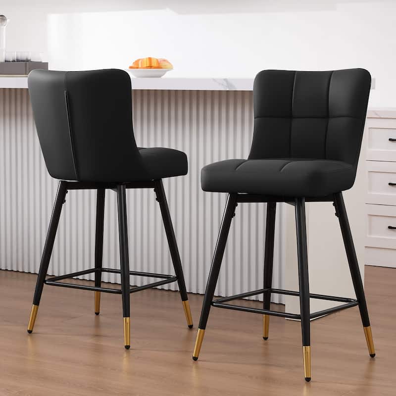 Faux Leather Swivel Counter Height Barstools Set of 2 with High Back - 38.98"H x 17.72"W x 21.26"D