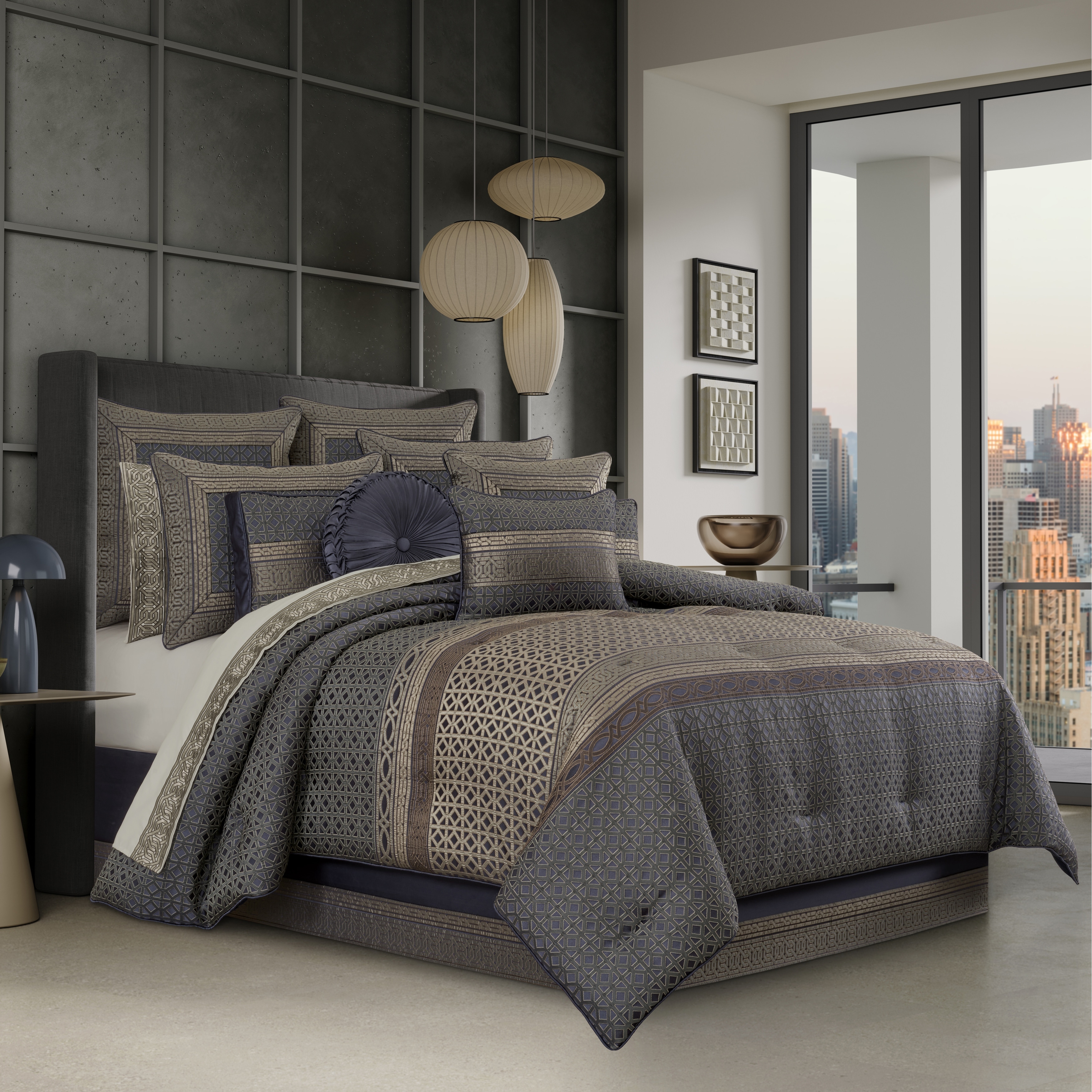 Queen New York Alaro Slate Bolster Decorative Throw Pillow