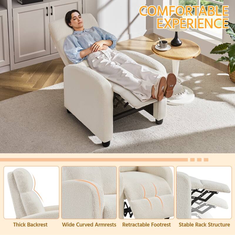 Yaheetech Upholstered Boucle Recliner Sofa Adjustable Reclining Chair, Ivory