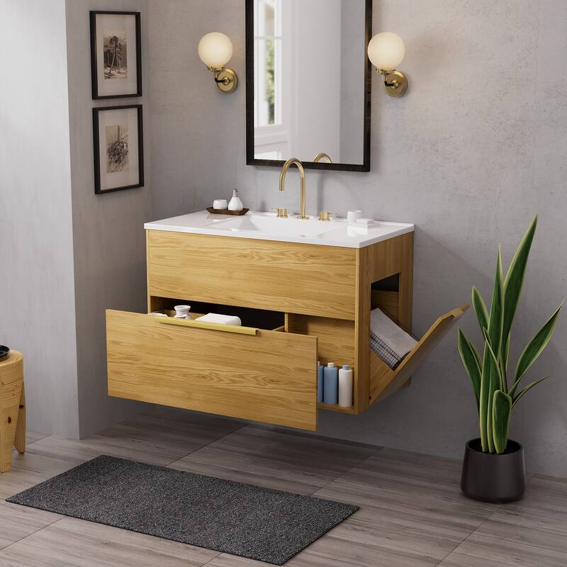 Stylish 36-Inch Bathroom Vanity with Sink and Hidden Side Cabinet for Modern Spaces