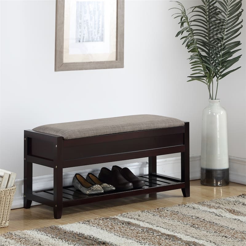 Seating Bench with Shoe Storage, Espresso/White