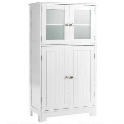 Bathroom Floor Cabinet Freestanding Storage Cabinet with 4 Glass Doors