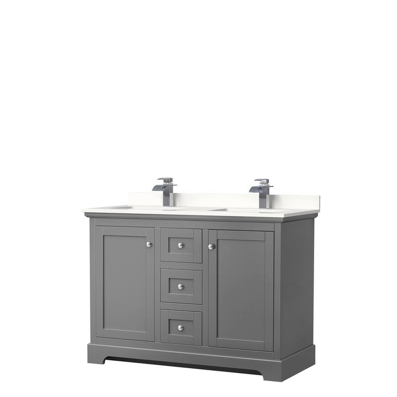 Avery 48-inch Double Vanity, Quartz Top - Dark Gray, Chrome Trim, White Quartz Top
