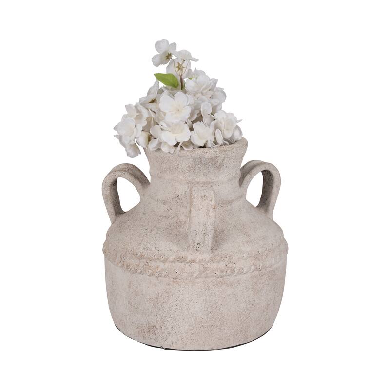 Pottery Terracotta Vase with Rustic Textured and Triple Handles Design