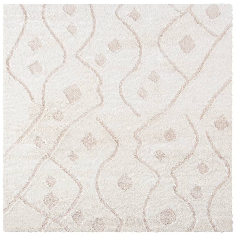 SAFAVIEH Sparta Shag Zona 1.2-inch Thick Rug - 6'7" Square - Ivory/Beige