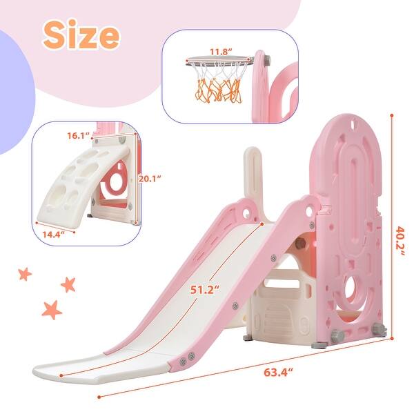 dimension image slide 1 of 2, 4 in 1 Toddler Climber and Slide Set, Kids Playground Climber Freestanding Slide Playset with Basketball Hoop Play Combination