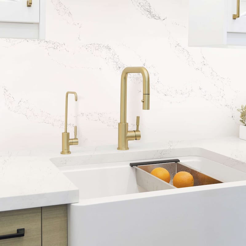 STYLISH Brushed Gold Single Handle Pull Down Kitchen Faucet with Cold Water Tap - Brushed Gold