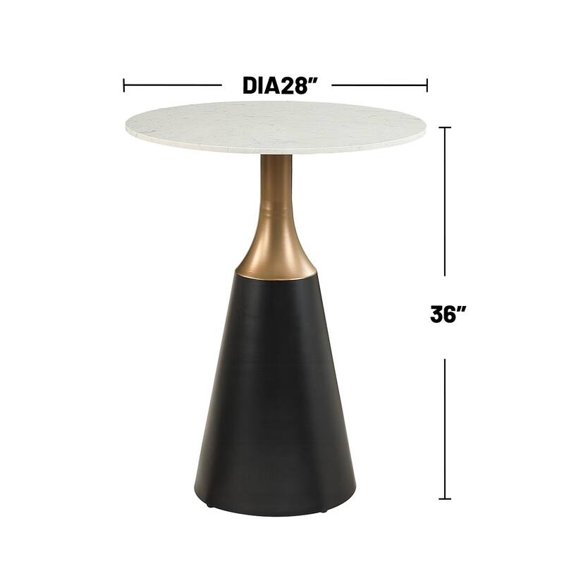 Round Artificial Marble Counter Height Table with Single Pedestal Base in Black - White/Black
