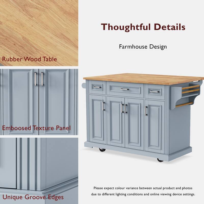 Rolling Kitchen Island with Drop Leaf, Kitchen Island Cart on Wheels, Moveable Island Table with 4 Doors Cabinet & 3 Drawers