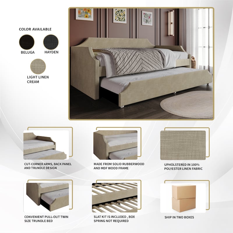 CraftPorch Elegance Linen Upholstered Twin Size Daybed with Trundle