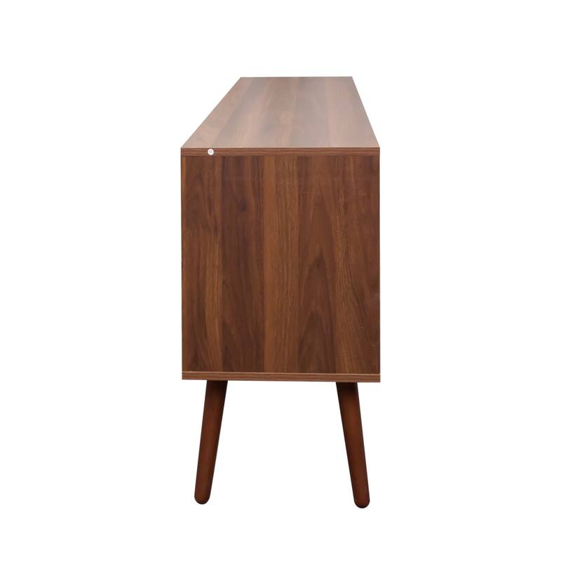 Modern TV Stand Stylish TV Stand with 1 Storage, 4 Solid Wood Legs, and 3 Shelves, for Living Room, Walnut