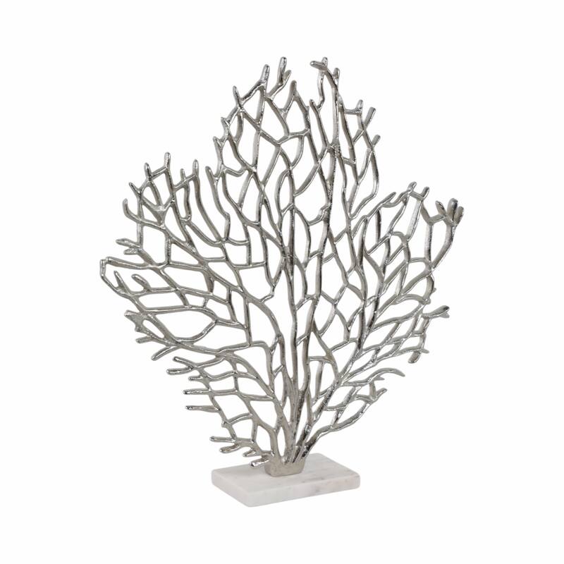 Metal Sculpture Coral-Inspired Design with Marble Base Modern Accent