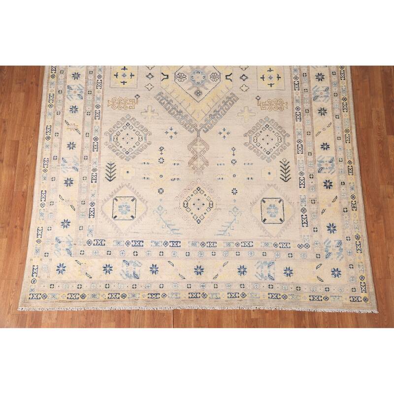 Geometric Kazak Living Room Area Rug Handmade Wool Carpet - 6'9" x 10'0"