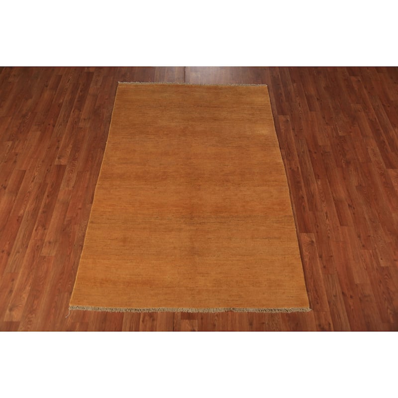 Gold Gabbeh Modern Rug Hand-Knotted Tribal Wool Carpet - 3'11" x 5'10"