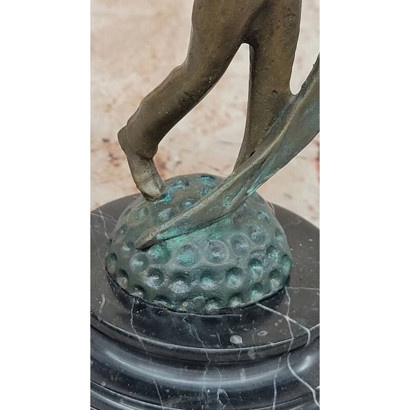 Bronze Golfer Swing Sculpture On Marble Base – Modern Golf Art
