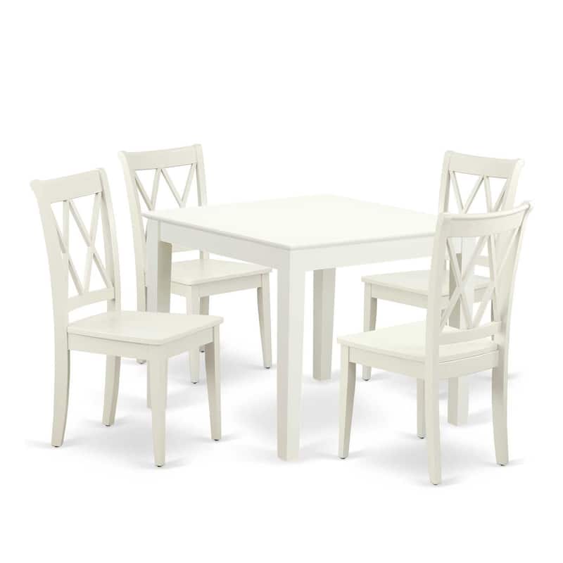 Dining Table Set for 4 - 5 Piece Kitchen Table & Chair Set - 36x36 Inch - Linen White