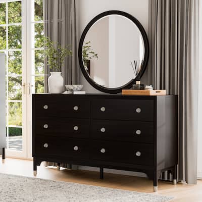 Furniture of America Forma Mid-Century Modern 2-piece Black Solid Wood Dresser and Mirror Set