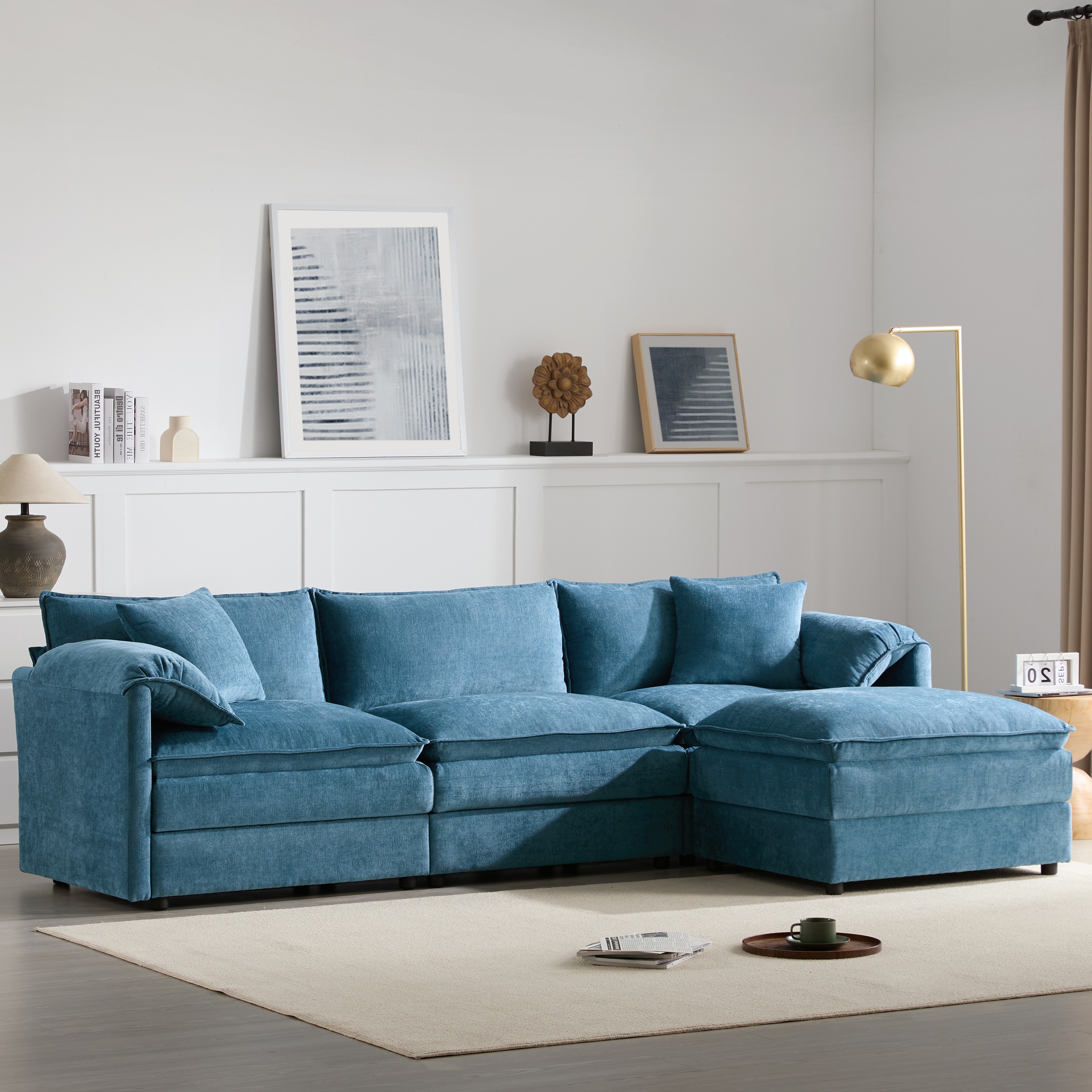 103" Modular Sectional Sofa with Deep and Wide Seat, L-Shaped 4 Seat Cloud Couch Set with Double Cushions and Movable Ottoman