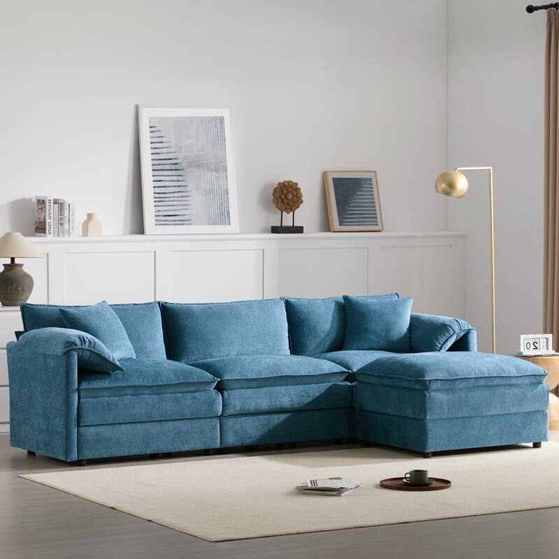 Chenille Modular Cloud Couch Oversized Sectional Sofa with Ottoman