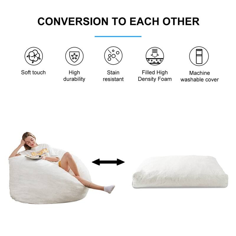 Mixoy Faux Plush Lazy Bean Bag Chairs,Oversized Fluffy Accent Chair,Fuzzy Sofa