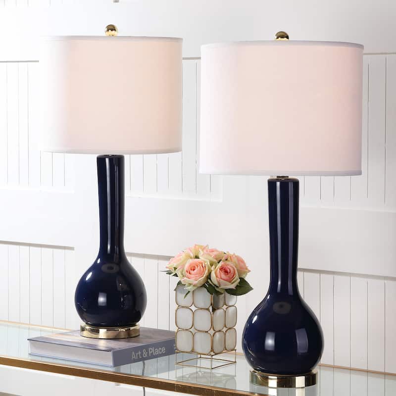 SAFAVIEH Lighting Brigid 31-inch Long Neck Ceramic White Table Lamp (Set of 2) - 14"x14"x30.5" - 14Wx14Dx31H