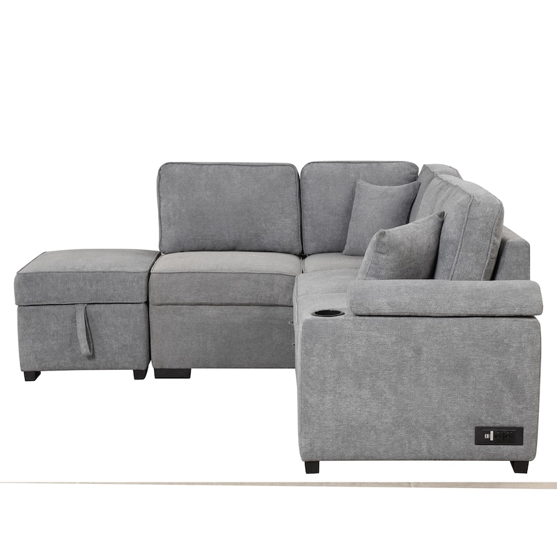 84.75'' L-Shaped 5-Seat Sectional Sleeper Sofa Bed with Storage Ottoman and Pull-Out Feature, Perfect for Living Room