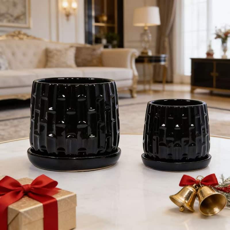 2 Pack Succulent Pots, 6" & 8" Mini Ceramic Plant Pots for Flower or Cactus Plants