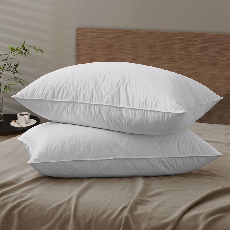 2 Pack Premium Quilted Gusset Goose Feather Down Bed Pillows for Side & Back Sleepers - White