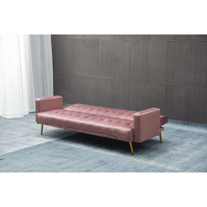 Rose Sofa Bed with Golden Metal Legs, Solid Wood+MDF, 75x32x29 inches