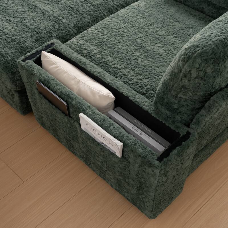 2-Piece Oversized Accent Chair & Ottoman Sets, Single Sofa Reading Couch Chaise Lounge with Storage Ottoman & Cup Holders