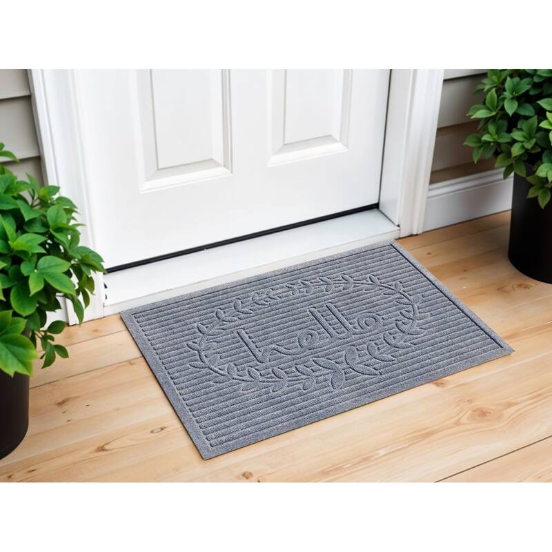 HomeRoots 24" X 36" Gray Striped Hello Outdoor Polypropylene Door Mat - 24' X '36 - 24' X '36