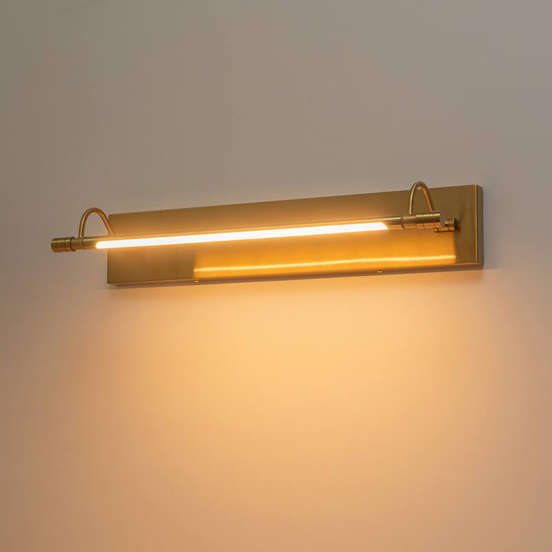 23.1" W Mid-Century Modern Gold Double Arm LED 3000K Barthroom Mirror/Picture Wall Light - 21.3 in. W x 4.3 in. H x 6.7 in. D