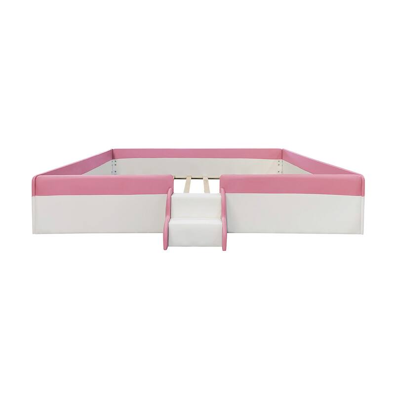 Upholstered Daybed with Enclosed Fence and Sturdy Stairs,for Relaxing and Playful Home Moments