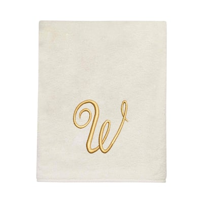 Avanti Linens Ivory/Gold Script Monogram Bath Towel Letter W - Bath Towel