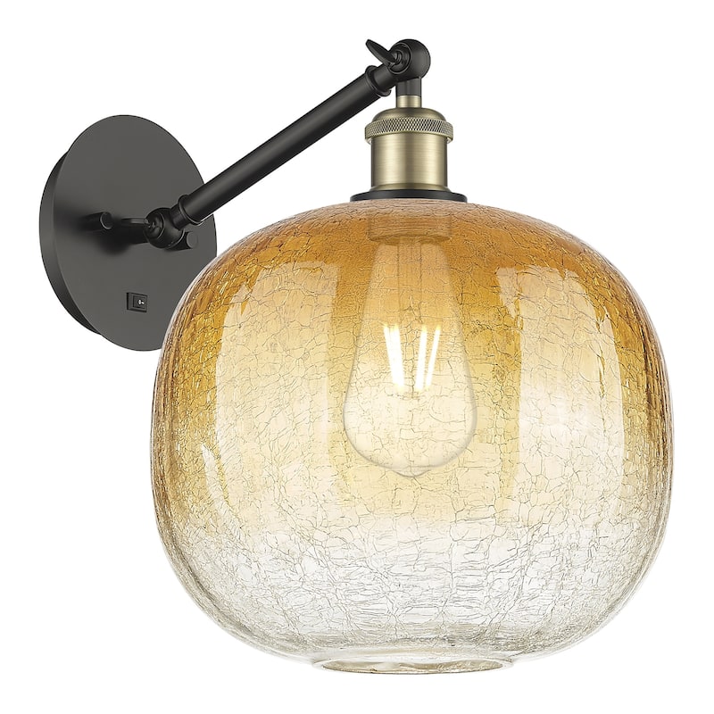 Innovations Lighting 317-1W-12-11 Brookhaven Sphere Sconce Brookhaven - Black Antique Brass / Amber