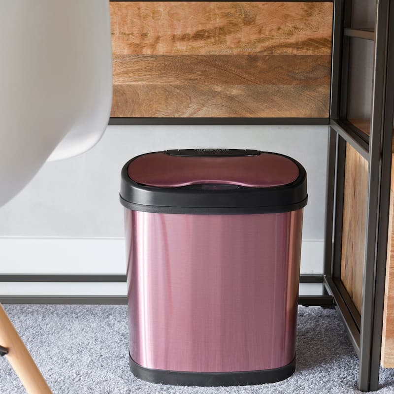 NINESTARS 3.2 Gallon Oval Stainless Steel Motion Sensor Trash Can, Burgundy