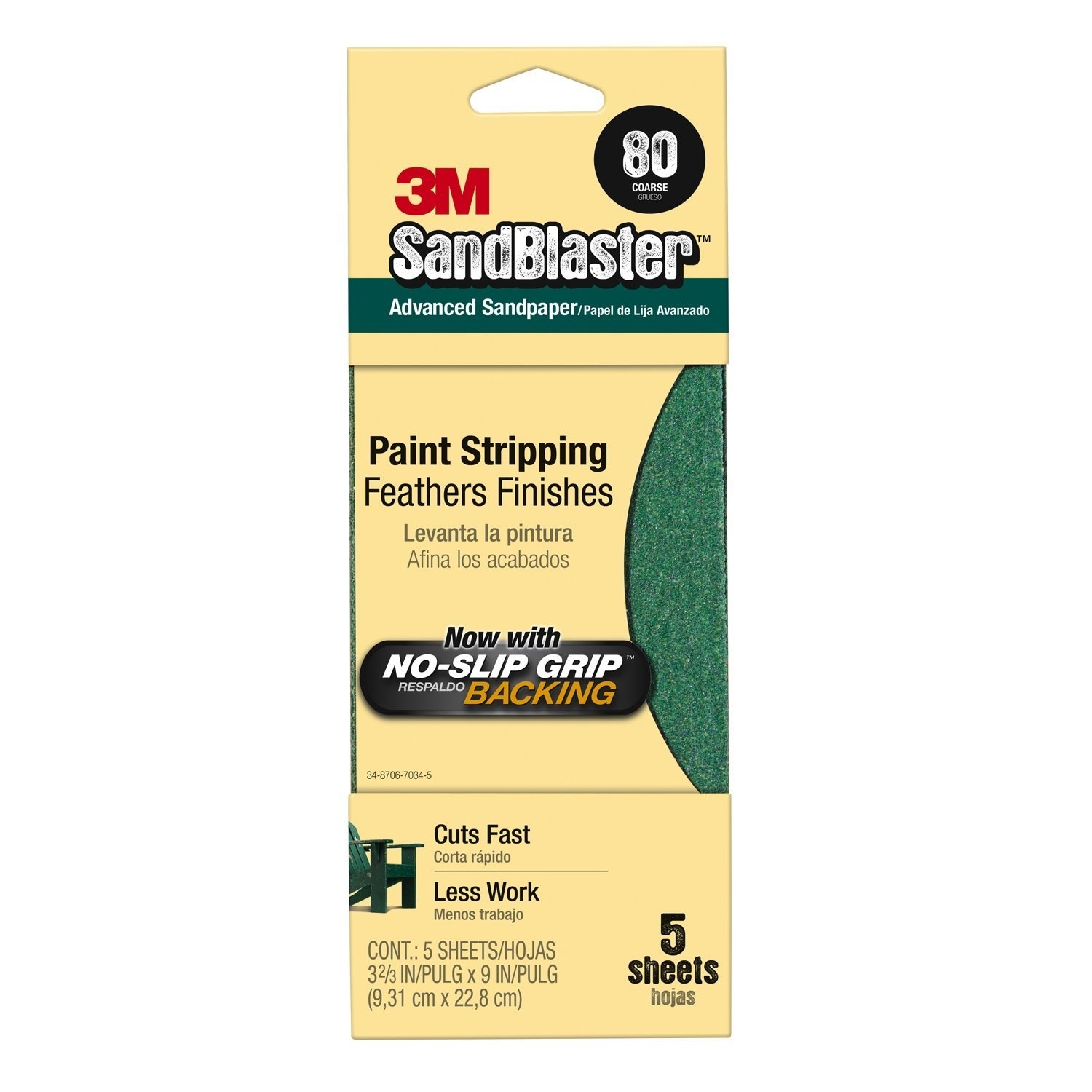 3M 11220-G Sandpaper with No-Slip Backing 3-2//3-Inch x 9-Inch Gold 220-Grit