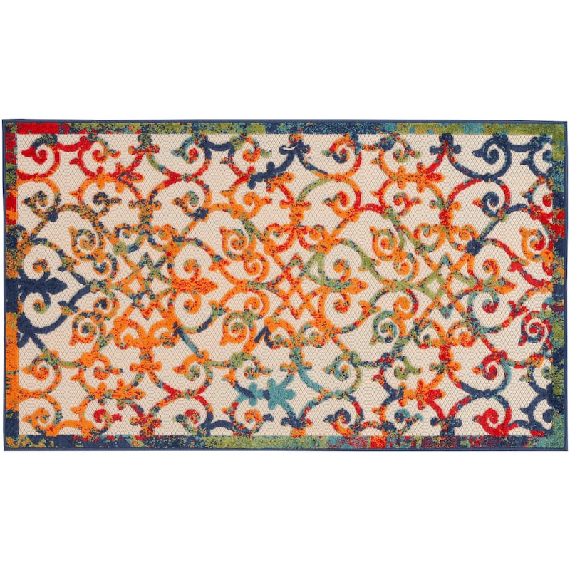 Nourison Aloha Transitional Scroll Indoor/Outdoor Damask Rug