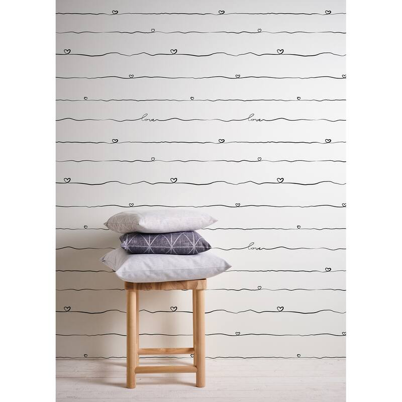 Chesapeake Love & Hearts Black Script Wallpaper - 20.9 x 396 x 0.025