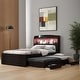 preview thumbnail 2 of 17, Twin XL Size Platform Bed with Storage LED Headboard, Charging Station, Twin Size Trundle and 2 Drawers Dark Brown