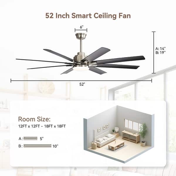 dimension image slide 0 of 18, Sofucor 52/66/72/76/84Inch Large Ceiling Fan with Dimmable LED Light ,Remote&APP Control,8 Blades for Large Living Room,Porch