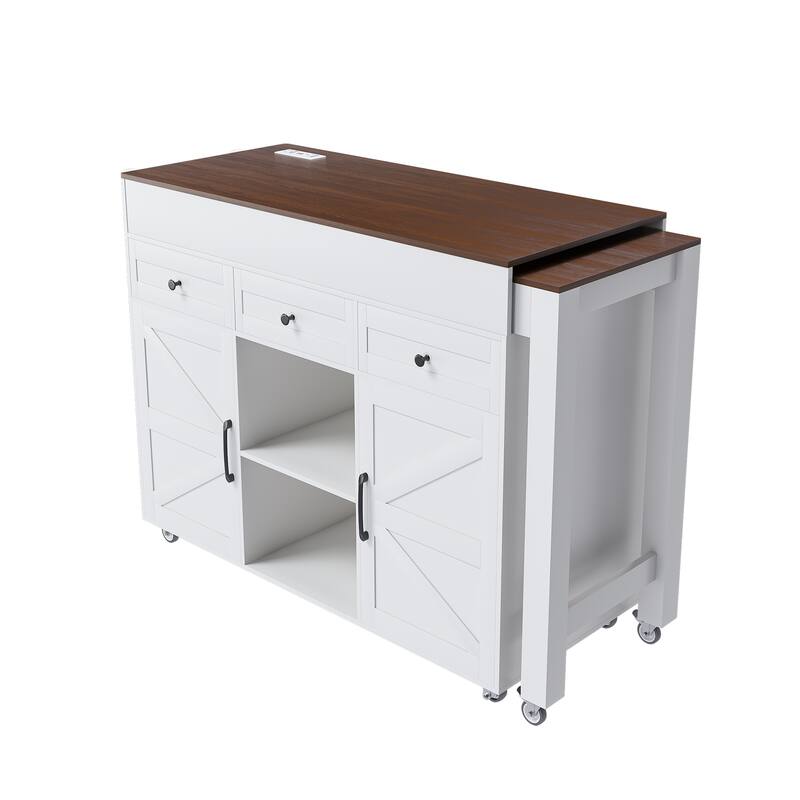 Rustic Kitchen Island, White Walnut Breakfast Bar, Mobile Rolling Storage Cart