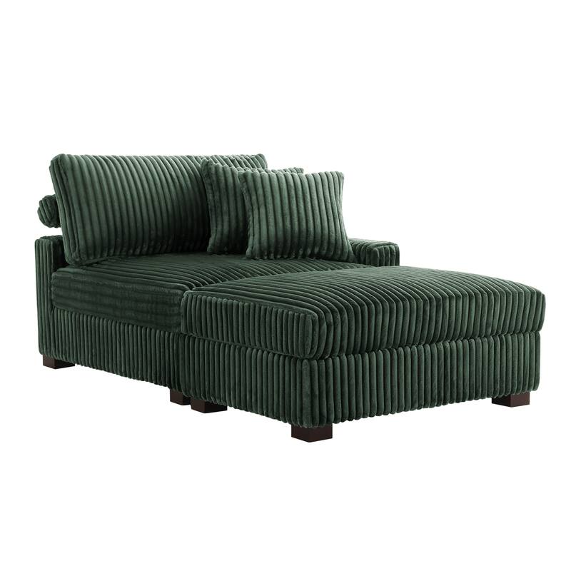 Modular Armchair and Ottoman Set with Adjustable Headrest, Flannel Upholstery