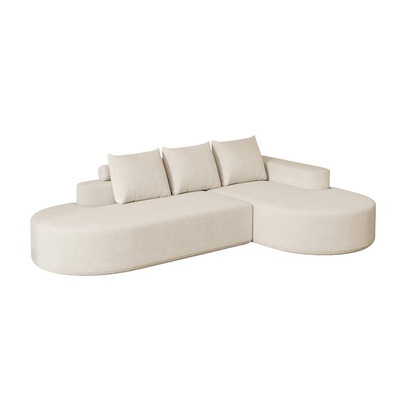 L Shaped Modular Curved Sectional Sofa, Chenille Upholstered 3 Seat Sofa, Corner Sofa with 3 Pillows for Living Room, Bedroom