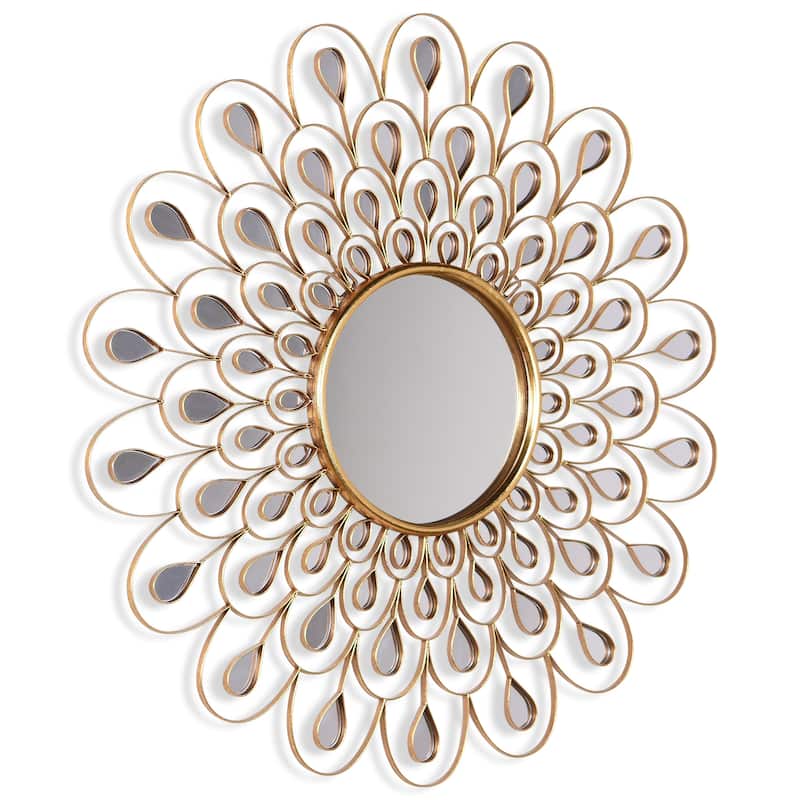 Flower Burst Bling Round Wall Mirror with Gold Metal Frame, Decorative Mirror - 36 x 36