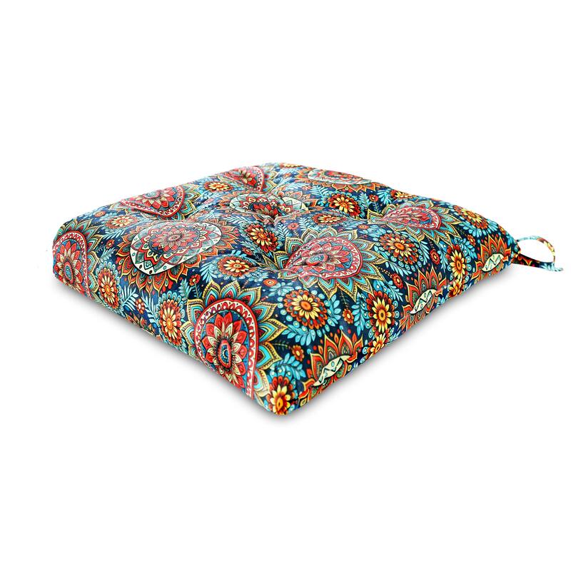 16-Inch Square Thick Tufted Indoor Chair Seat Cushions Pads with Ties (Set of 2)